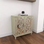 Meuble à miroir glamour et bois à motifs beige - Olivia & May