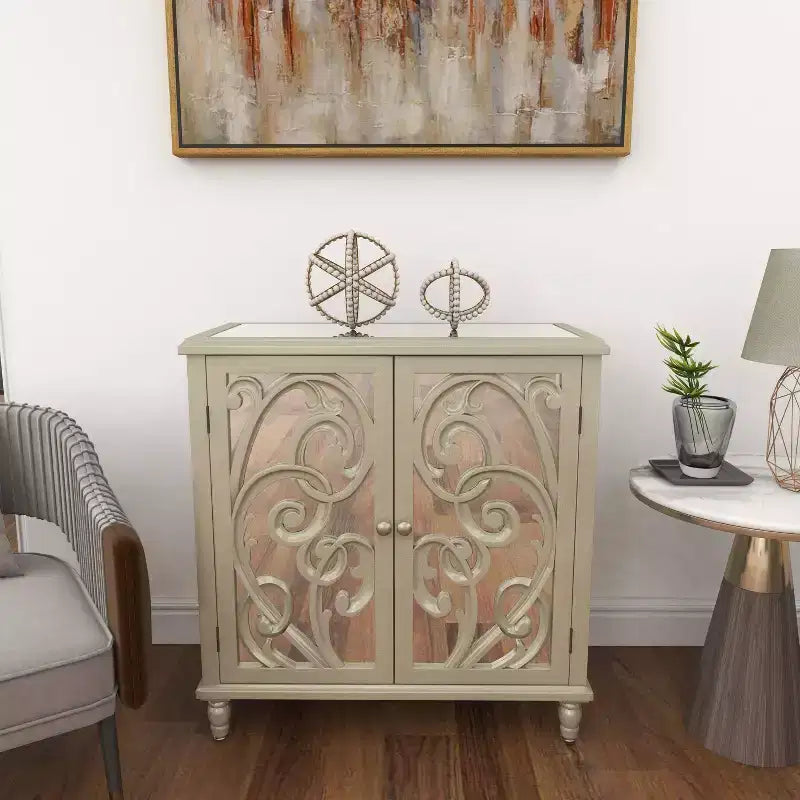 Meuble à miroir glamour et bois à motifs beige - Olivia & May