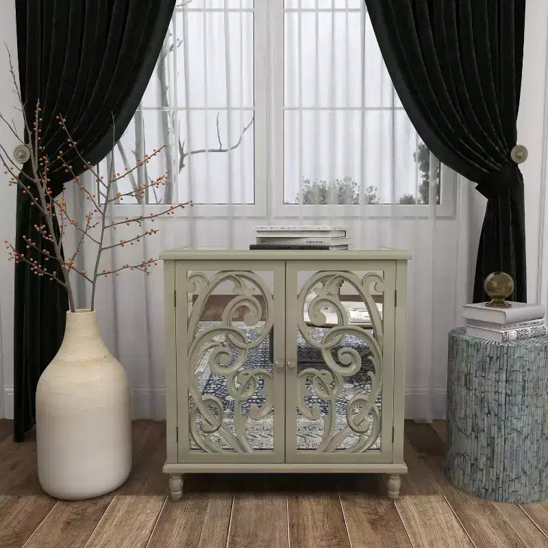 Meuble à miroir glamour et bois à motifs beige - Olivia & May
