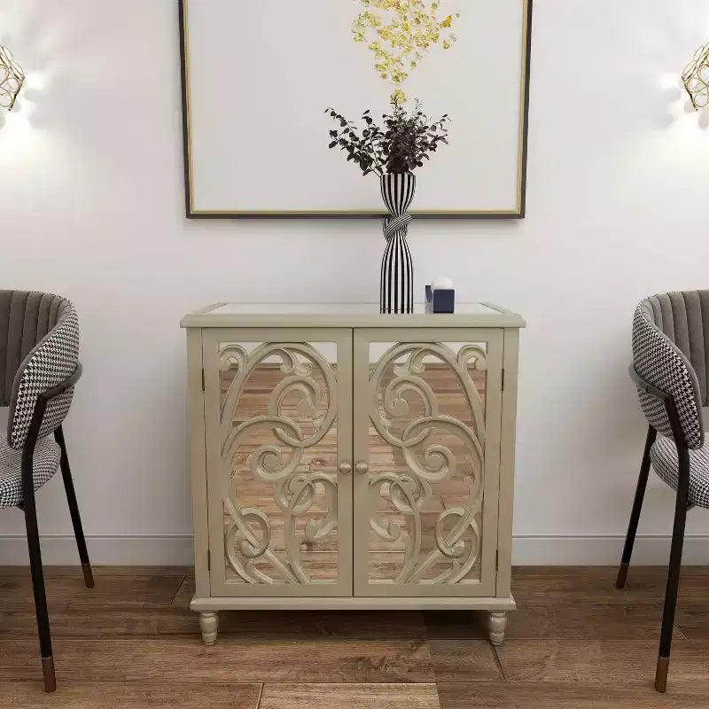 Meuble à miroir glamour et bois à motifs beige - Olivia & May