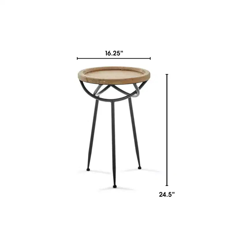 Table d'appoint Easton Naturelle - Adore Decor : Moderne, Ronde, Aucun assemblage requis, Structure en fer et bois, Hauteur 62,2 cm