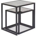 Set of 2 Gramercy Square Mirrored Accent Tables Black - Finch: Nestable, Antique Finish, Metal Frame