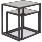 Set of 2 Gramercy Square Mirrored Accent Tables Black - Finch: Nestable, Antique Finish, Metal Frame