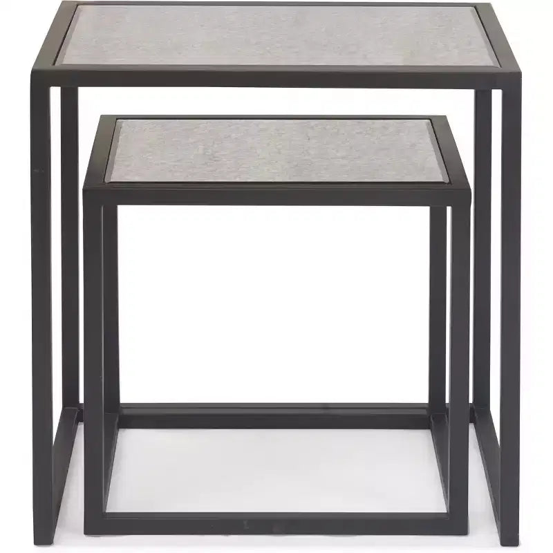 Lot de 2 tables d'appoint miroirs Gramercy Square noires - Finch : Emboîtables, Finition antique, Structure en métal