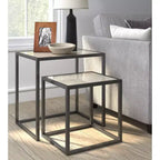 Lot de 2 tables d'appoint miroirs Gramercy Square noires - Finch : Emboîtables, Finition antique, Structure en métal