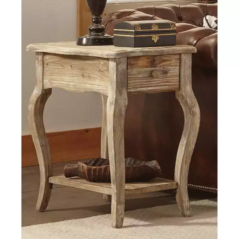 Table d'appoint rustique en bois de récupération marron vieilli - Meubles Alaterre