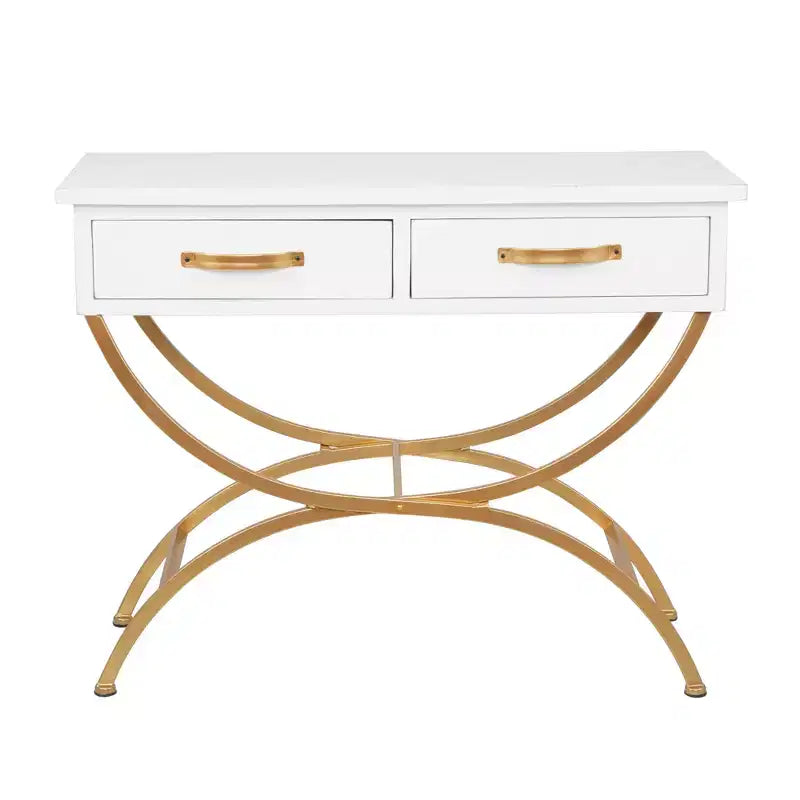 Contemporary Pine Console Table White - Olivia & May: Gold Frame, 2 Drawers, Sturdy Build, No Assembly Required