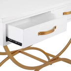 Console contemporaine en pin, blanche - Olivia & May : Cadre doré, 2 tiroirs, construction robuste, aucun assemblage requis