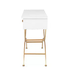 Console contemporaine en pin, blanche - Olivia & May : Cadre doré, 2 tiroirs, construction robuste, aucun assemblage requis