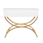 Console contemporaine en pin, blanche - Olivia & May : Cadre doré, 2 tiroirs, construction robuste, aucun assemblage requis