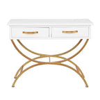 Console contemporaine en pin, blanche - Olivia & May : Cadre doré, 2 tiroirs, construction robuste, aucun assemblage requis