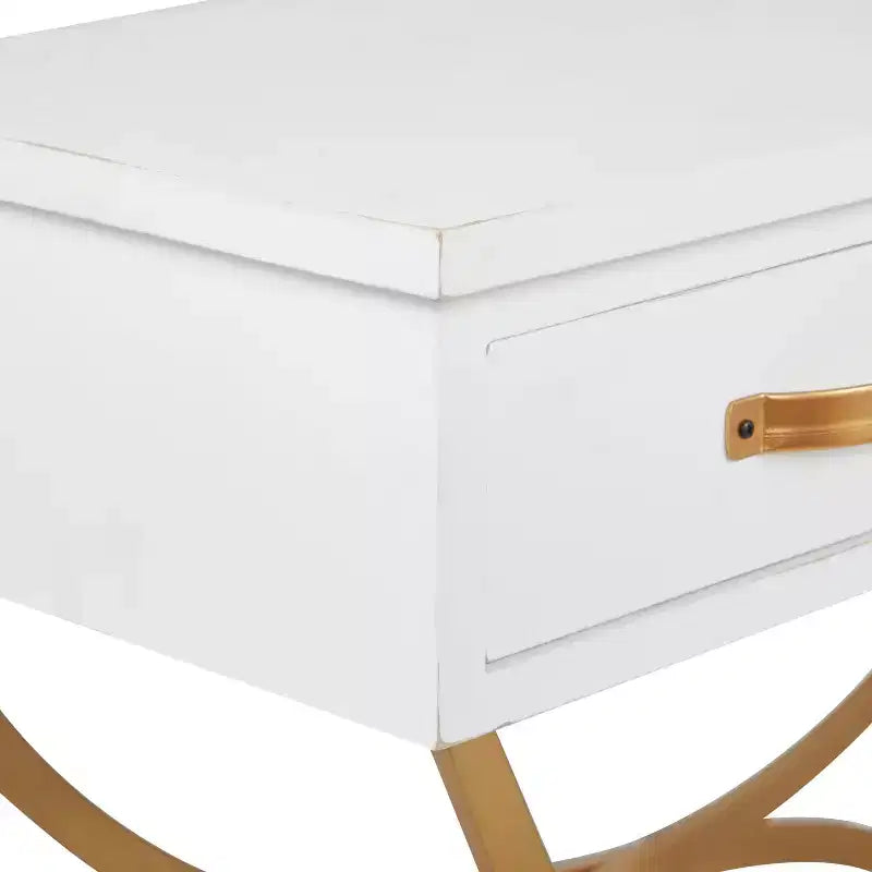 Console contemporaine en pin, blanche - Olivia & May : Cadre doré, 2 tiroirs, construction robuste, aucun assemblage requis