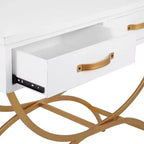 Console contemporaine en pin, blanche - Olivia & May : Cadre doré, 2 tiroirs, construction robuste, aucun assemblage requis
