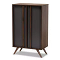 2 Door Naoki Two-Tone Wood Shoe Cabinet Gray/Walnut - Baxton Studio: Storage for Entryway, Holds 15 Pairs