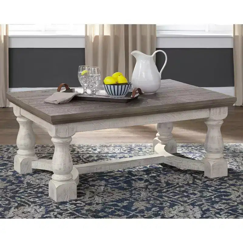 Table Basse Havalance Grise/Blanche - Signature Design by Ashley : Rangement Vintage Rustique, Bois Vieilli Bicolore