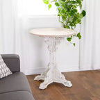 Petite Table d'appoint Ronde en Bois Ancien Blanche - Olivia & May : Table d'appoint de style ferme ornée