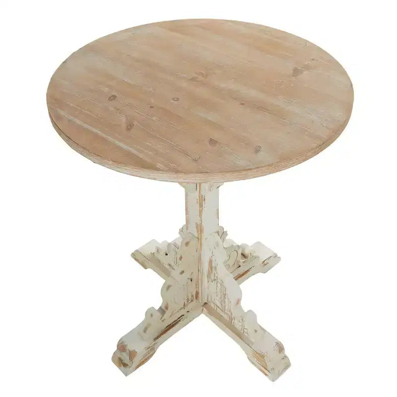 Petite Table d'appoint Ronde en Bois Ancien Blanche - Olivia & May : Table d'appoint de style ferme ornée