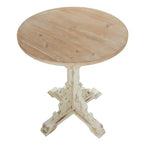 Petite Table d'appoint Ronde en Bois Ancien Blanche - Olivia & May : Table d'appoint de style ferme ornée