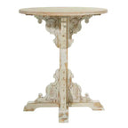 Petite Table d'appoint Ronde en Bois Ancien Blanche - Olivia & May : Table d'appoint de style ferme ornée