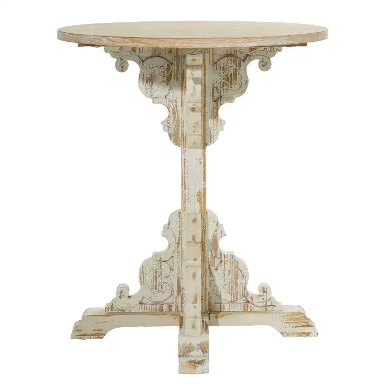 Petite Table d'appoint Ronde en Bois Ancien Blanche - Olivia & May : Table d'appoint de style ferme ornée