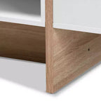 Table basse Rasa Wood blanc/chêne - Baxton Studio : Meuble de salon moderne, design géométrique, étagères de rangement ouvertes