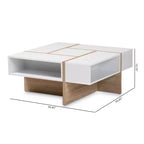 Table basse Rasa Wood blanc/chêne - Baxton Studio : Meuble de salon moderne, design géométrique, étagères de rangement ouvertes