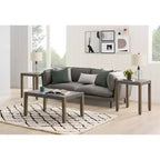 Table basse Davenport en similicuir et bois 36 po avec 2 tables de bout carrées Ambre clair - Meubles Alaterre : Ensemble 3 pièces industriel rustique