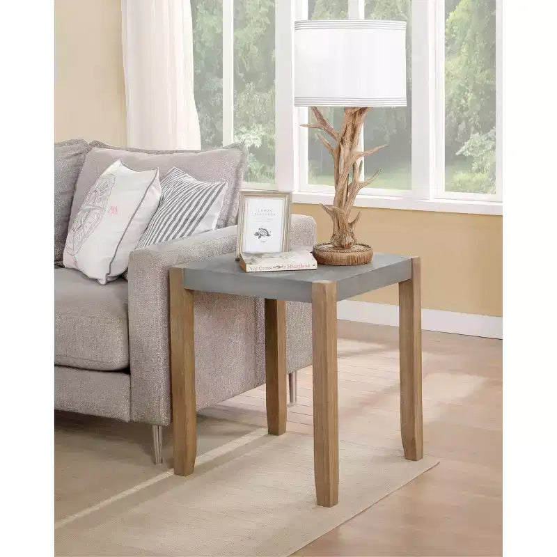 Table basse Davenport en similicuir et bois 36 po avec 2 tables de bout carrées Ambre clair - Meubles Alaterre : Ensemble 3 pièces industriel rustique