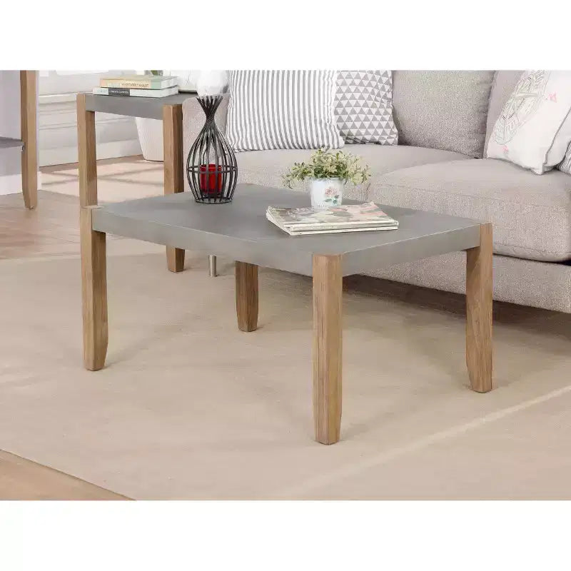 Table basse Davenport en similicuir et bois 36 po avec 2 tables de bout carrées Ambre clair - Meubles Alaterre : Ensemble 3 pièces industriel rustique
