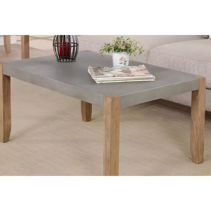 Table basse Davenport en similicuir et bois 36 po avec 2 tables de bout carrées Ambre clair - Meubles Alaterre : Ensemble 3 pièces industriel rustique