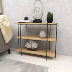 Console en métal contemporaine - Olivia & May : Étagère fixe, Plateau en bois, Aucun assemblage requis