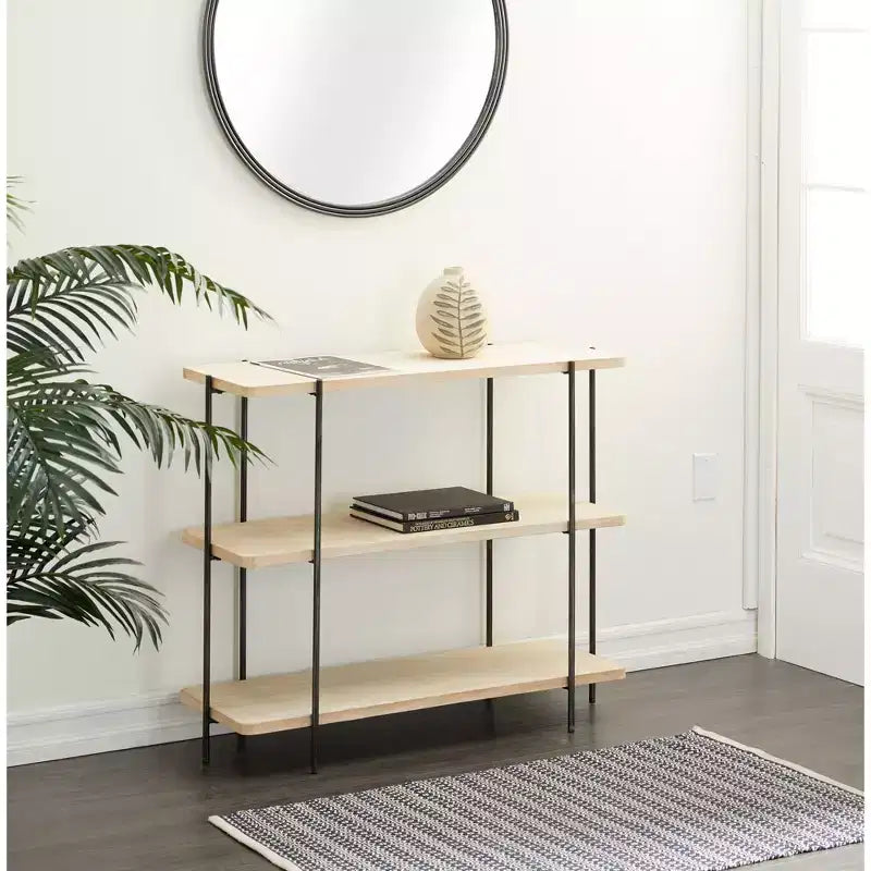 Console en métal contemporaine - Olivia & May : Étagère fixe, Plateau en bois, Aucun assemblage requis