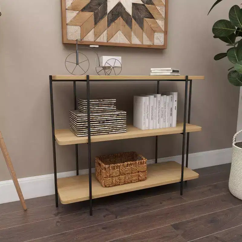Console en métal contemporaine - Olivia & May : Étagère fixe, Plateau en bois, Aucun assemblage requis