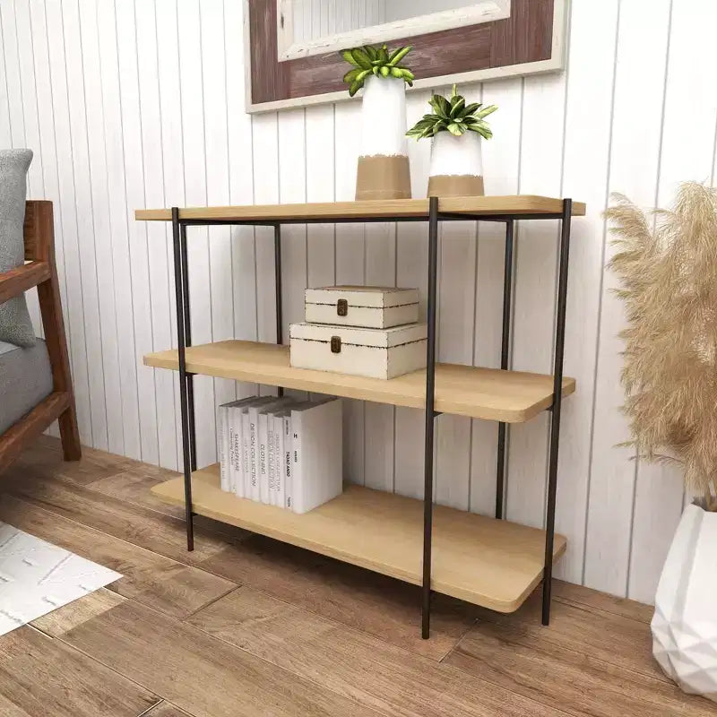 Console en métal contemporaine - Olivia & May : Étagère fixe, Plateau en bois, Aucun assemblage requis
