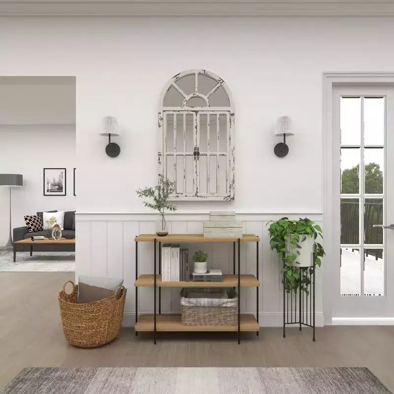 Console en métal contemporaine - Olivia & May : Étagère fixe, Plateau en bois, Aucun assemblage requis