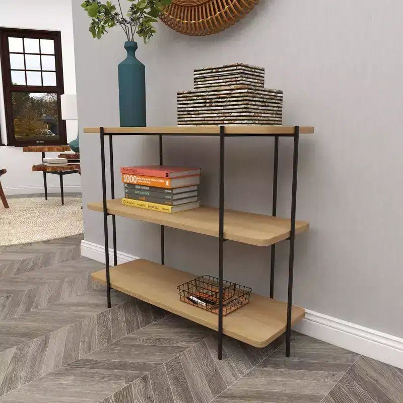 Console en métal contemporaine - Olivia & May : Étagère fixe, Plateau en bois, Aucun assemblage requis