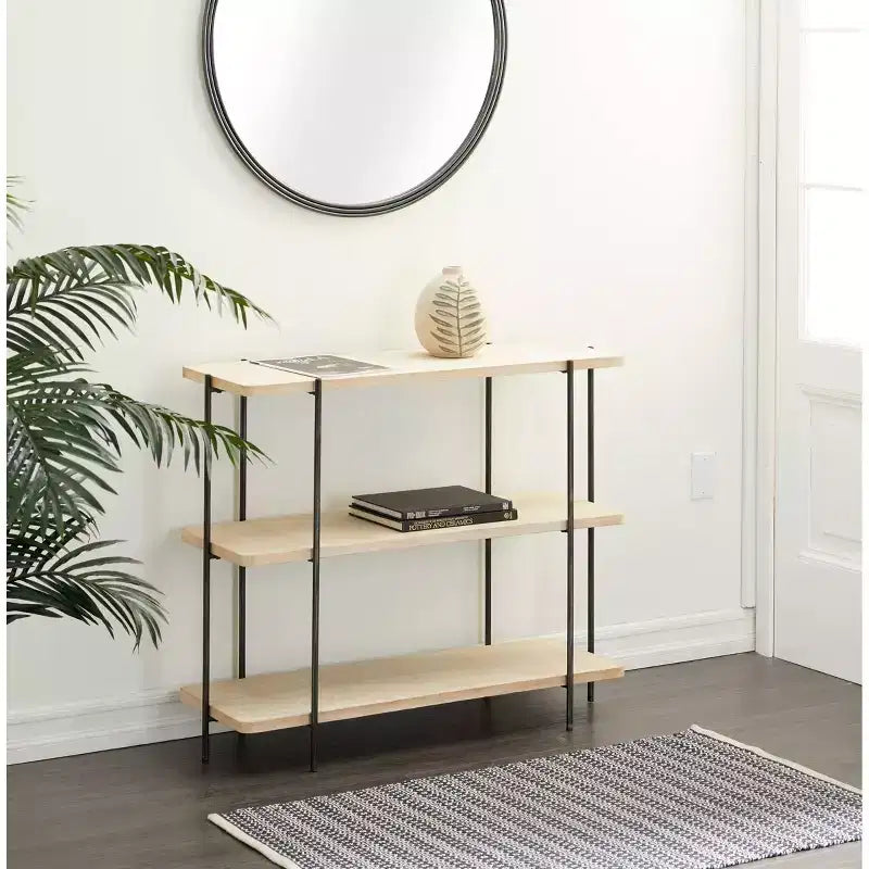 Console en métal contemporaine - Olivia & May : Étagère fixe, Plateau en bois, Aucun assemblage requis
