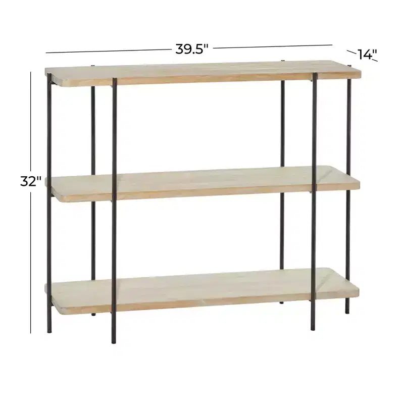Console en métal contemporaine - Olivia & May : Étagère fixe, Plateau en bois, Aucun assemblage requis
