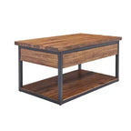 Table basse rustique en bois Claremont avec étagère inférieure Marron foncé - Meubles Alaterre : Plateau en acacia, quincaillerie en acier, étagère de rangement