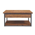 Table basse rustique en bois Claremont avec étagère inférieure Marron foncé - Meubles Alaterre : Plateau en acacia, quincaillerie en acier, étagère de rangement