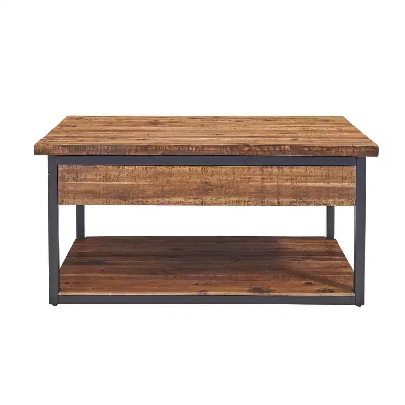 Table basse rustique en bois Claremont avec étagère inférieure Marron foncé - Meubles Alaterre : Plateau en acacia, quincaillerie en acier, étagère de rangement