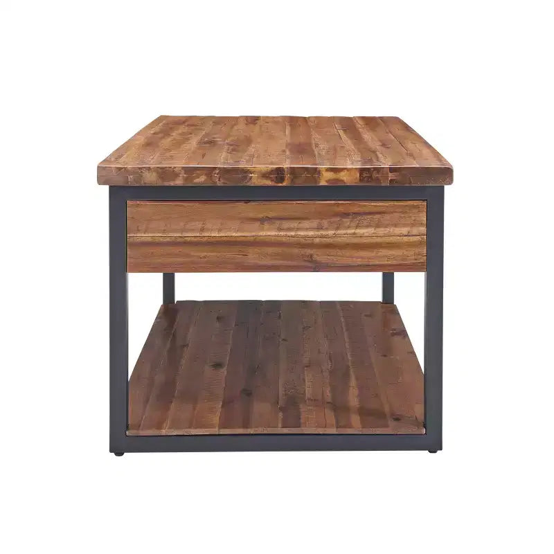 Table basse rustique en bois Claremont avec étagère inférieure Marron foncé - Meubles Alaterre : Plateau en acacia, quincaillerie en acier, étagère de rangement