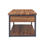 Table basse rustique en bois Claremont avec étagère inférieure Marron foncé - Meubles Alaterre : Plateau en acacia, quincaillerie en acier, étagère de rangement