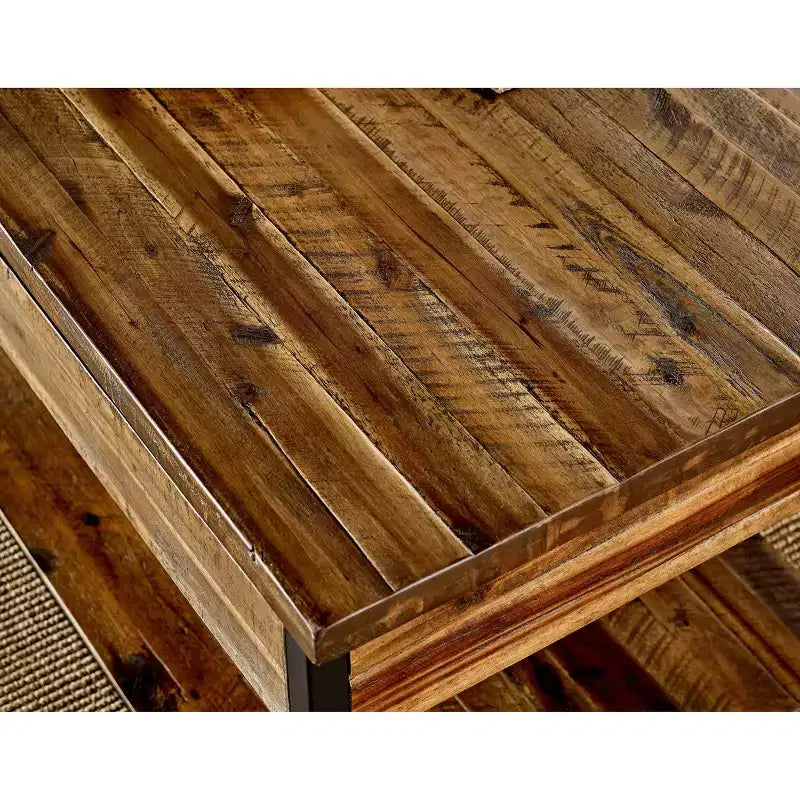 Table basse rustique en bois Claremont avec étagère inférieure Marron foncé - Meubles Alaterre : Plateau en acacia, quincaillerie en acier, étagère de rangement