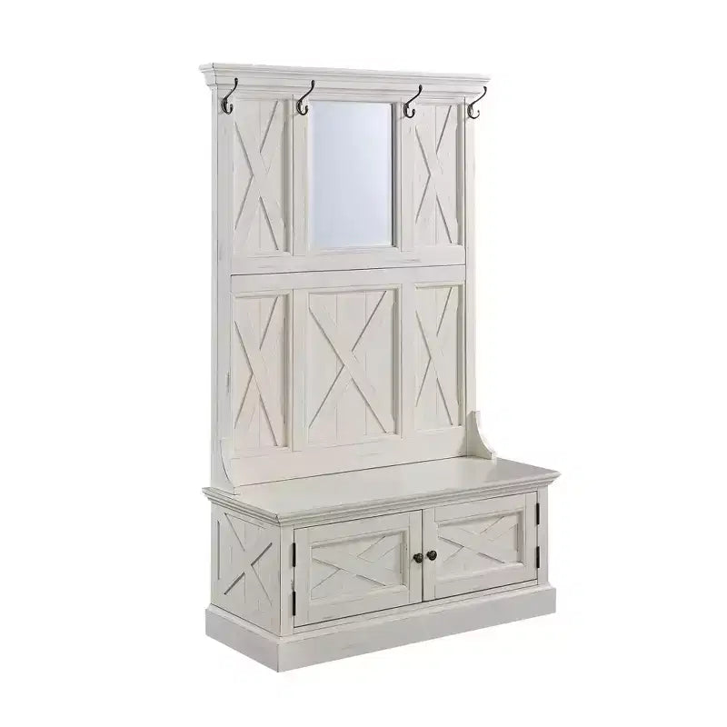 Seaside Lodge Hall Tree White - Home Styles: Mudroom Storage with Bench & Coat Hooks