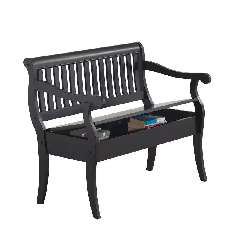 Banc de rangement Martha Antique Black de Carolina Living : Bois dur, Non capitonné, 2 places
