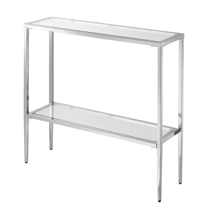 Breighton Home Nadia Glass Chrome Entryway Hall Table with Shelf in Glass/Chrome