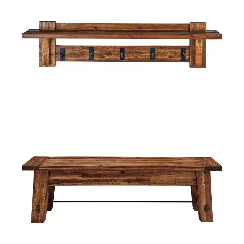 Durango Ensemble banc et étagère murale patère bois industriel marron foncé - Alaterre : Meuble d'entrée rustique, Rangement pour vestibule