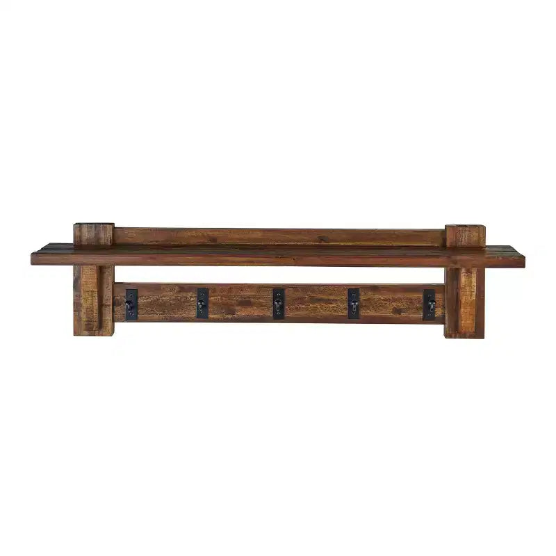 Durango Ensemble banc et étagère murale patère bois industriel marron foncé - Alaterre : Meuble d'entrée rustique, Rangement pour vestibule