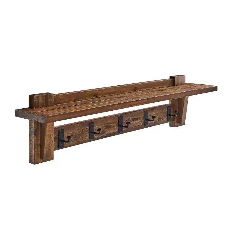 Durango Ensemble banc et étagère murale patère bois industriel marron foncé - Alaterre : Meuble d'entrée rustique, Rangement pour vestibule